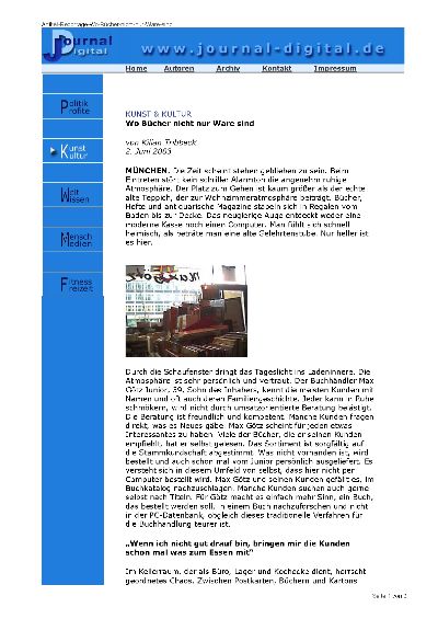 Reportage im journal-digital von Kilian Tribbeck über die Münchner Buchhandlung Max Götz: Wo Bücher nicht nur Ware sind